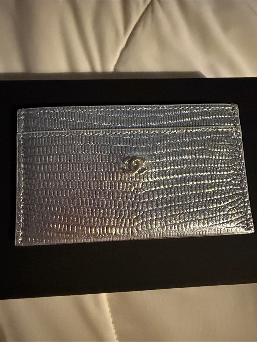 100% Authentic Silver Metallic Card Holder with CC Logo